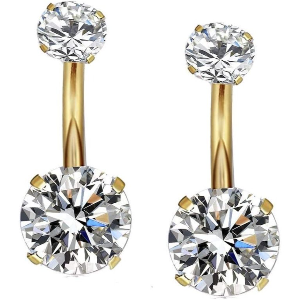14g Surgical Steel Gold Belly Button Rings Internally Threaded Round Cz Navel B